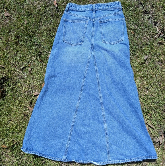 ZARA Skirt Size S Blue Light Wash Midi Maxi Denim High Waist A Line Pockets - Picture 7 of 10